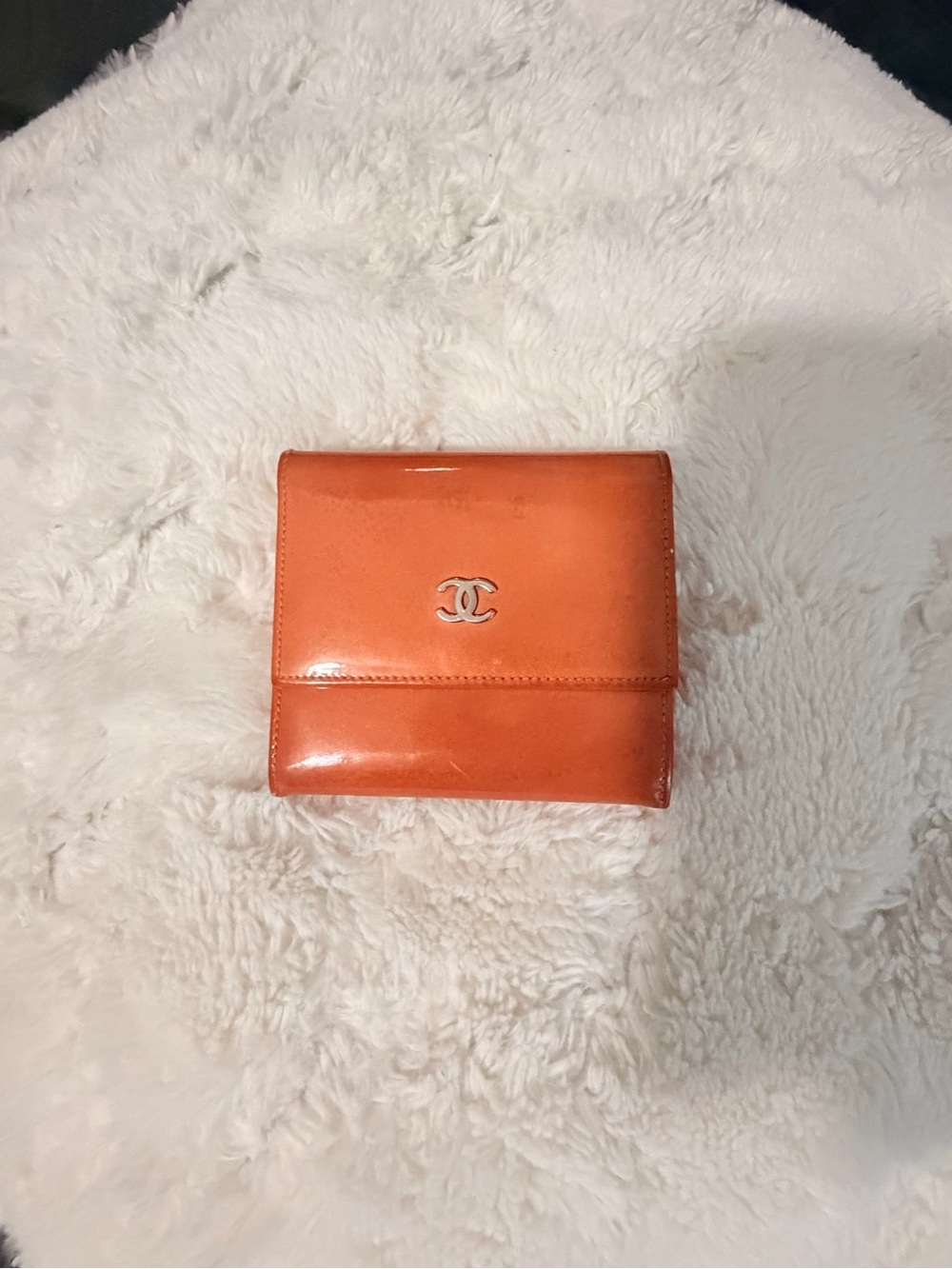 CHANEL Orange Patent Compact CC-Logo Wallet